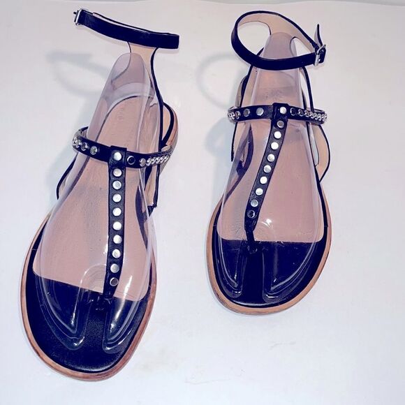 GH Bass black leather thong  ankle strap sandals with metal grommets - Picture 1 of 5